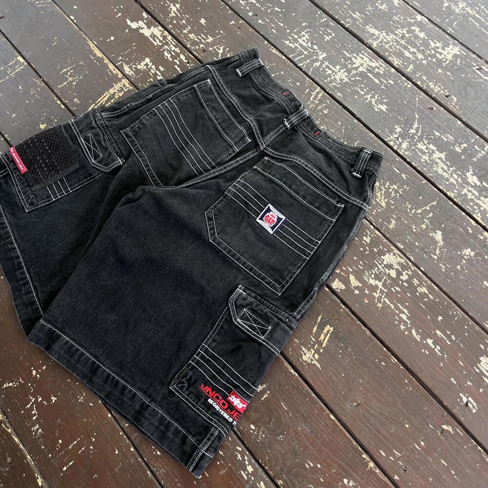 (32) Vintage 90s Y2K JNCO Jeans Jean Shorts Jorts Baggy Cargo Rave Skate 2000s - Picture 3 of 8